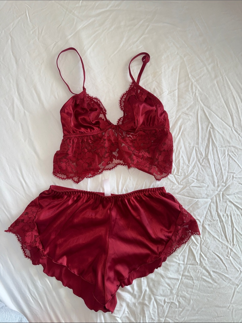 Auden Satin & Lace Bralette and Shorts Set - Wine